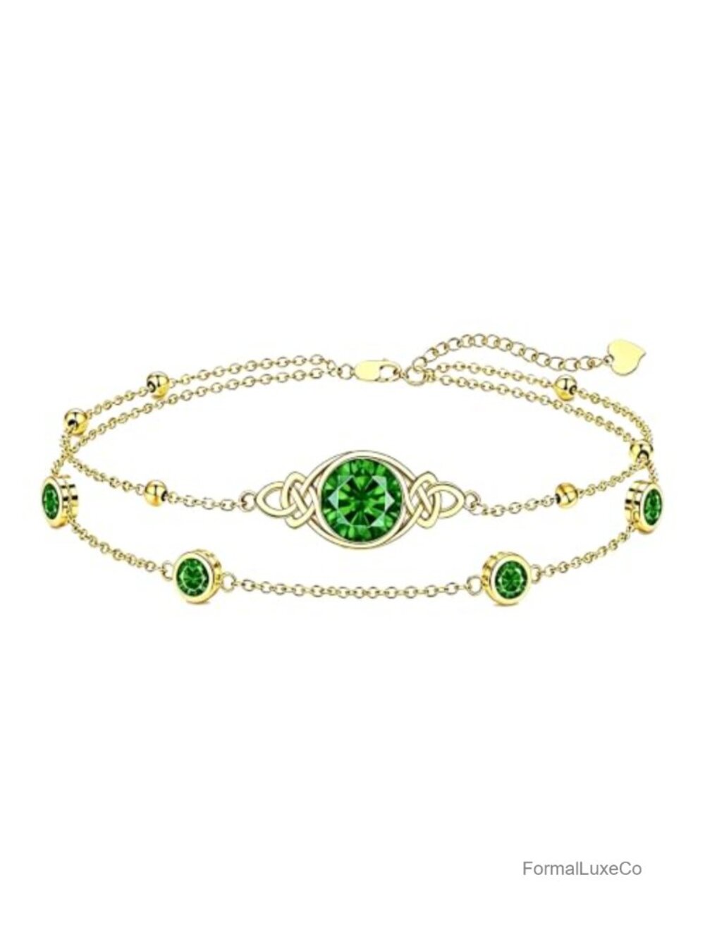 18K Gold Irish Infinity Celtic Knot Birthstone Layered Anklet Bracelet